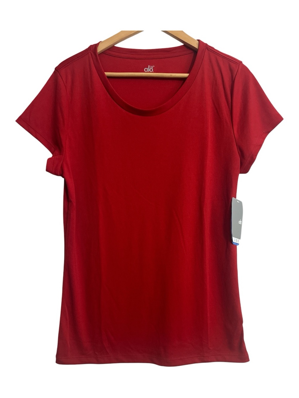 Alo Yoga Cool Fit Tee Red Short Sleeve Activewear Top Size XL Comfort Stretch